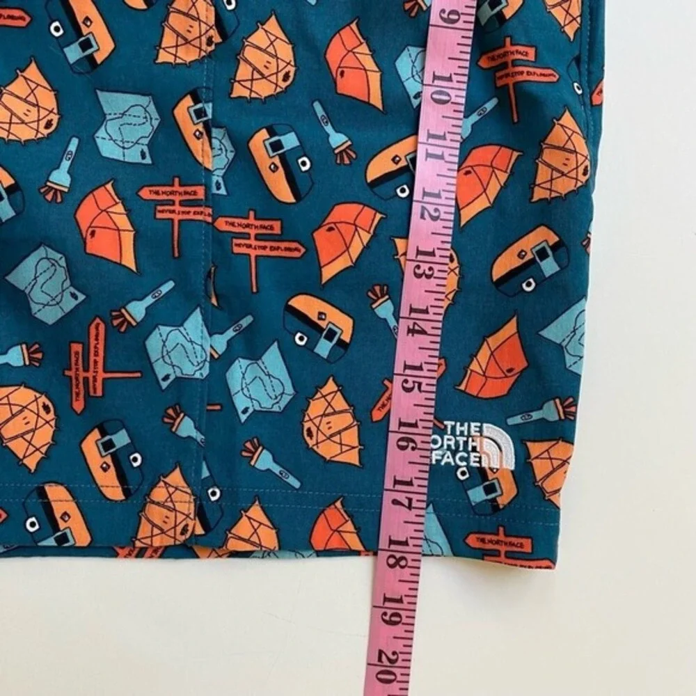 The North Face Allover Camping Print Shorts Men XL Blue Travel Coastal Beach NWT